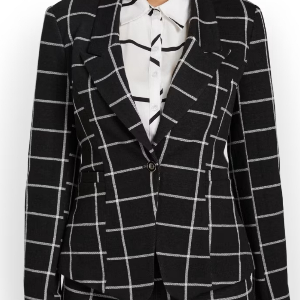 Windowpane-Print Single-Button Jacket - image 1